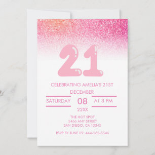 Waterverf Roze Glitter 21e Verjaardag Kaart