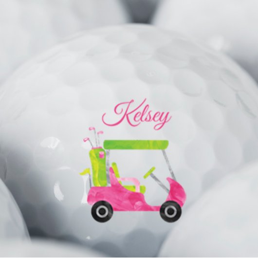Waterverf Roze Golf Cart gepersonaliseerd Golfballen