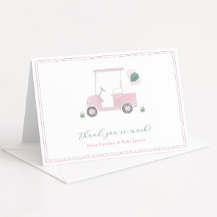 Waterverf Roze Golfkar Baby Meisje Shower Bedankkaart