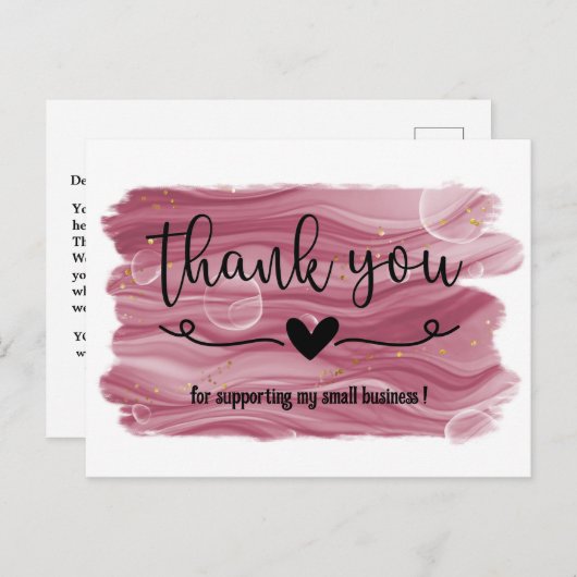Waterverf Roze Goud Roze Dank U Zakelijk Briefkaart (Voorkant / Achterkant)