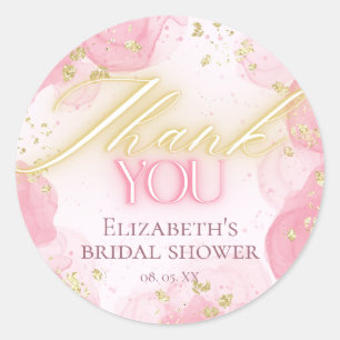 Waterverf Roze & Gouden Glitters Elegante Dank Je Ronde Sticker