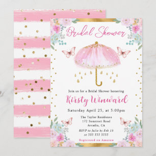 Waterverf Roze Gouden Lente Paraplu Vrijgezellenfe Kaart