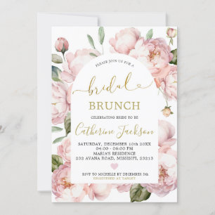 Waterverf Roze Gouden Pioen Bloemen Bruidsbrunch Kaart