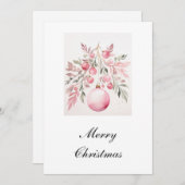 Waterverf Roze Greenery Bauble Christmas Kaart (Voorkant / Achterkant)