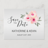 Waterverf Roze Grijs Bloemen Bruiloft SAVE THE DAT Aankondigingskaart (Voorkant)