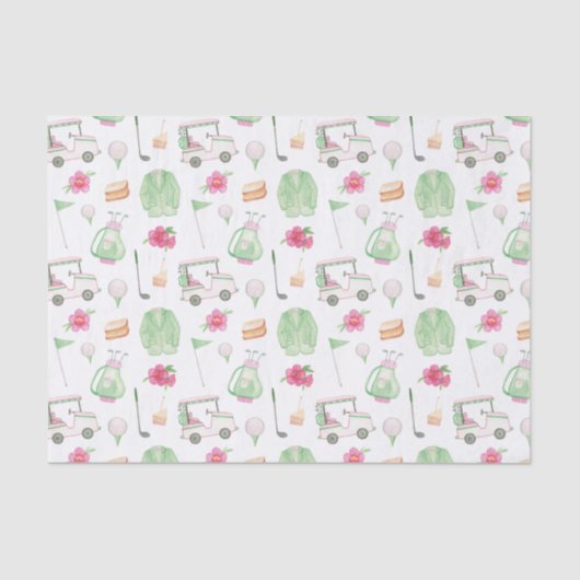 Waterverf Roze & Groen Golfkar Toernooi Tissuepapier (Voorkant)