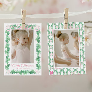 Waterverf Roze & Groen Kerstslinger Foto Feestdagenkaart