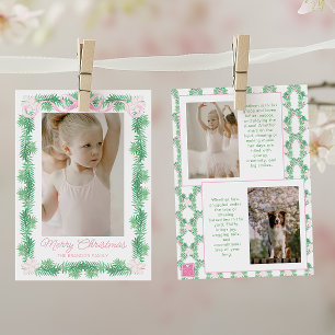 Waterverf Roze & Groen Kerstslinger Foto Feestdagenkaart