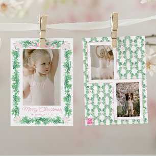 Waterverf Roze & Groen Kerstslinger Foto Feestdagenkaart