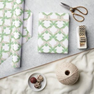 Waterverf Roze & Groene Bogen Garland Kerst Cadeaupapier