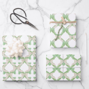 Waterverf Roze & Groene Bogen Garland Kerst Inpakpapier Vel