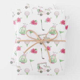 Waterverf Roze & Groene Golfkar Inpakpapier Vel