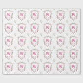 Waterverf Roze & Groene Golfkar Monogram Crest Cadeaupapier (Vlak)