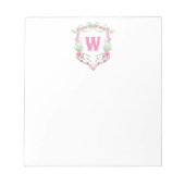Waterverf Roze & Groene Golfkar Monogram Crest Notitieblok (Voorkant)