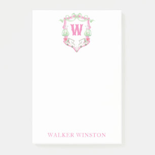 Waterverf Roze & Groene Golfkar Monogram Crest Post-it® Notes