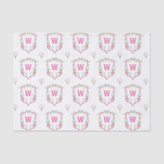 Waterverf Roze & Groene Golfkar Monogram Crest Tissuepapier (Voorkant)
