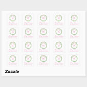 Waterverf Roze & Groene Kerst Monogram Krans Vierkante Sticker (Vel)