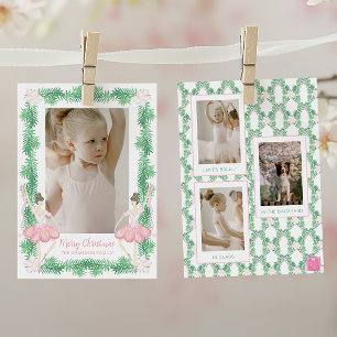Waterverf Roze & Groene Kerstballerina's Foto Feestdagenkaart