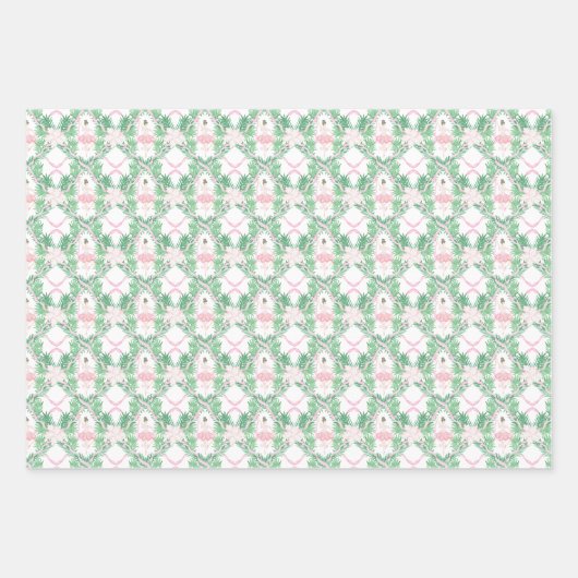 Waterverf Roze & Groene Kerstballerina's Inpakpapier Vel (Voorkant)