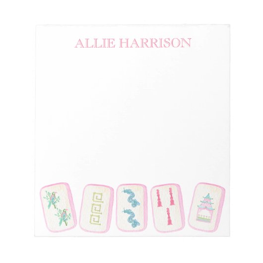 Waterverf Roze & Groene Mahjong Tegels Gepersonali Notitieblok (Voorkant)