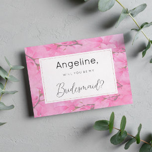 Waterverf roze groene orchidee bloemen Bruidsmeisj Kaart