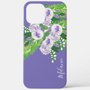 Waterverf Roze Groene Plant Purple Groene Monogram iPhone 12 Pro Max Hoesje
