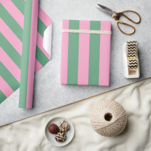 Waterverf roze & groene strepen cadeaupapier