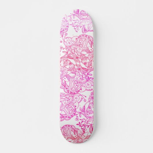 Waterverf Roze Hand geschilderd Tangle Bloempatroo Skateboard (Voorkant)