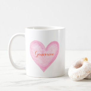 Waterverf Roze hart met gepersonaliseerde naam sch Koffiemok