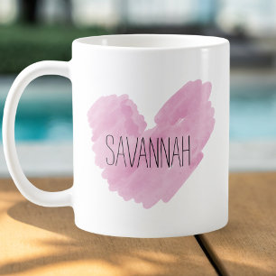 Waterverf Roze Hart Naam Koffiemok