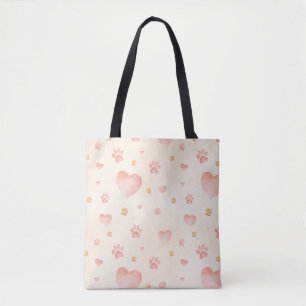 Waterverf Roze Harten & Paw Prints Patroon Draagtas