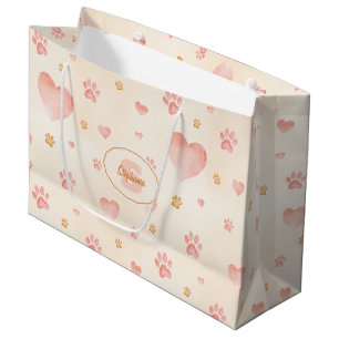 Waterverf Roze Harten & Paw Prints Patroon Groot Cadeauzakje