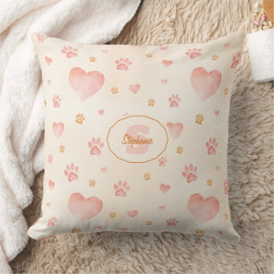 Waterverf Roze Harten & Paw Prints Patroon Kussen