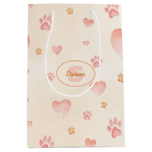 Waterverf Roze Harten & Paw Prints Patroon Medium Cadeauzakje
