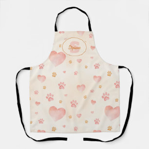 Waterverf Roze Harten & Paw Prints Patroon Schort