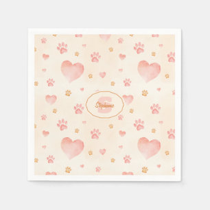 Waterverf Roze Harten & Paw Prints Patroon Servet