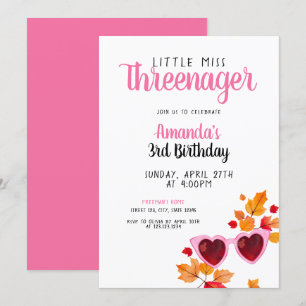 Waterverf Roze Herfst Zonnebril 3e Verjaardag Kaart