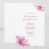 Waterverf Roze hibiscus Wedding Invitations Kaart (Voorkant / Achterkant)