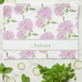 Waterverf Roze Hortensia Met Tekst Rand Theedoek (Gevouwen)