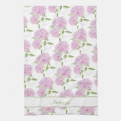 Waterverf Roze Hortensia Met Tekst Rand Theedoek (Verticaal)