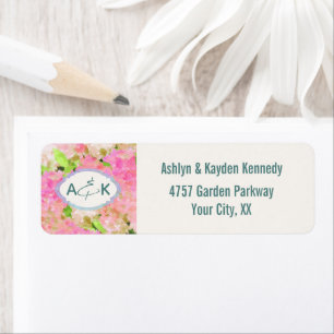 Waterverf Roze Hortensia Monogram Terugadres Etiket