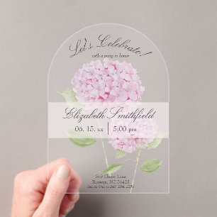 Waterverf Roze Hortensia Uitnodiging Acryl Uitnodigingen