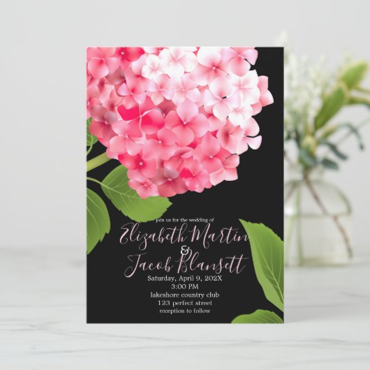 Waterverf Roze Hydrangea Bruiloft Kaart (Staand voorkant)