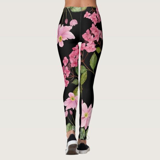 Waterverf Roze Hydrangea en Japans Anemone Leggings (Achterkant)