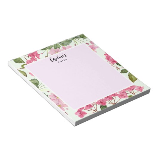 Waterverf Roze Hydrangea en Japans Anemone Notitieblok (Schuin)