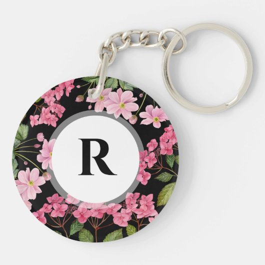 Waterverf Roze Hydrangea en Japans Anemone Sleutelhanger (Achterkant)
