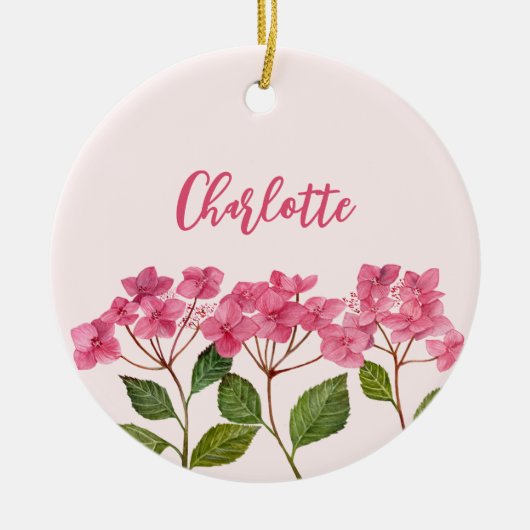 Waterverf Roze Hydrangea Lacecaps Bloemschilderij Keramisch Ornament (Voorkant)