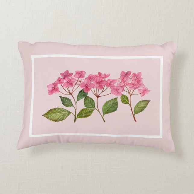 Waterverf Roze Hydrangea Lacecaps Illustratie Accent Kussen (Achterkant)