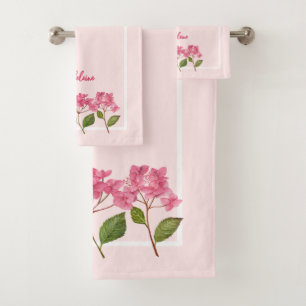 Waterverf Roze Hydrangea Lacecaps Illustratie Bad Handdoek