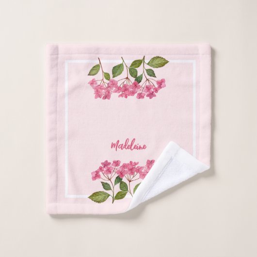 Waterverf Roze Hydrangea Lacecaps Illustratie Bad Handdoek (Wasdoekje)